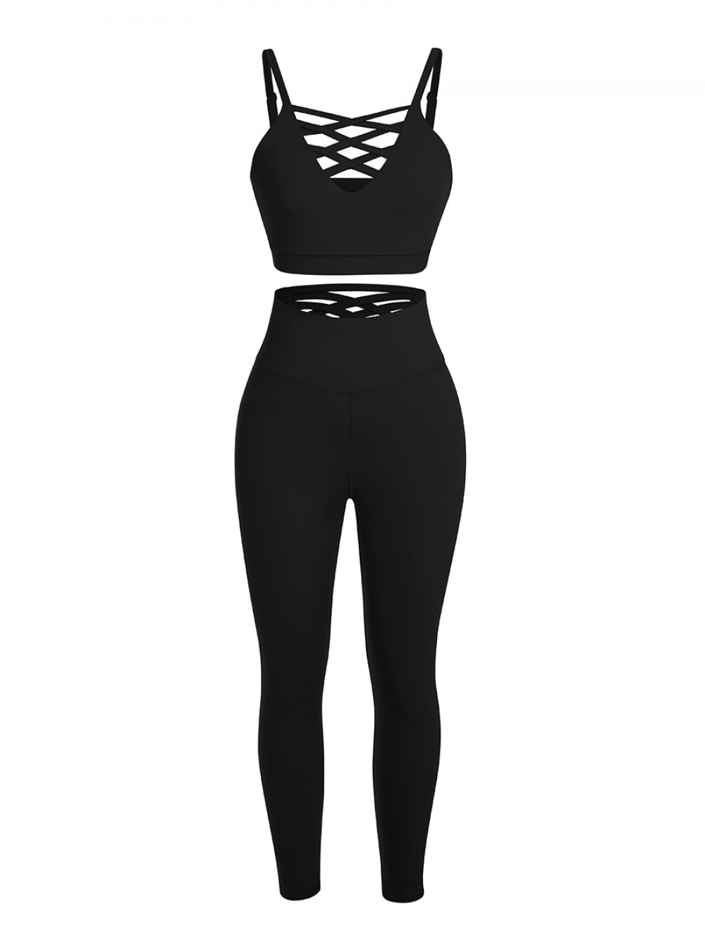 Black Adjustable Straps High Waist Athletic Suit For Running Girl