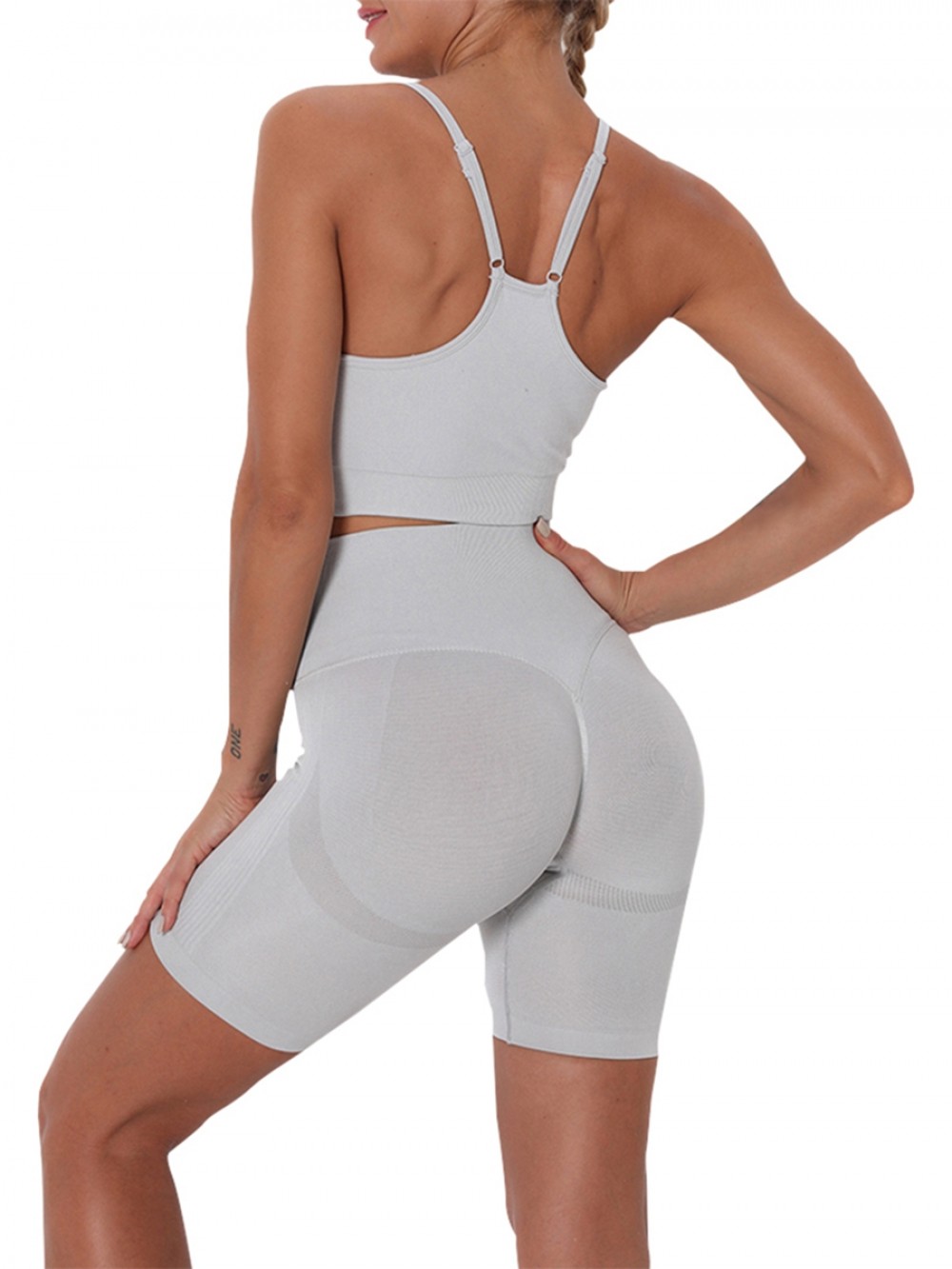 Light Gray Yoga Suit U-Neck Sling Solid Color Online Sale