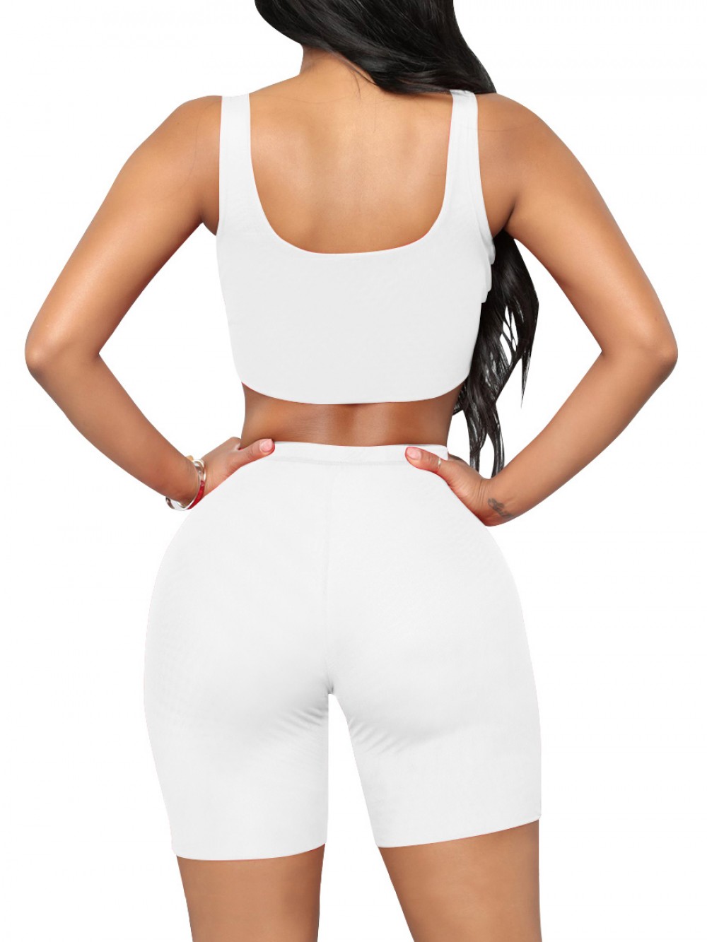 Upgrade White Cropped Sports Shorts Suit High Waist Soft-Touch