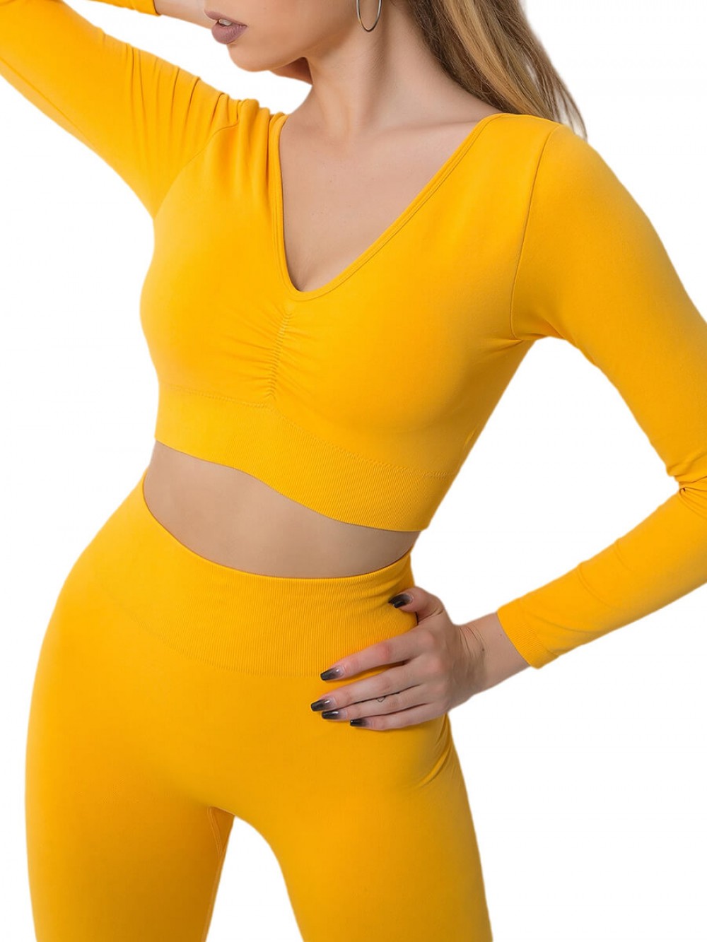 Yellow Stretchable Dreamlike Workout Apparel For Ladies