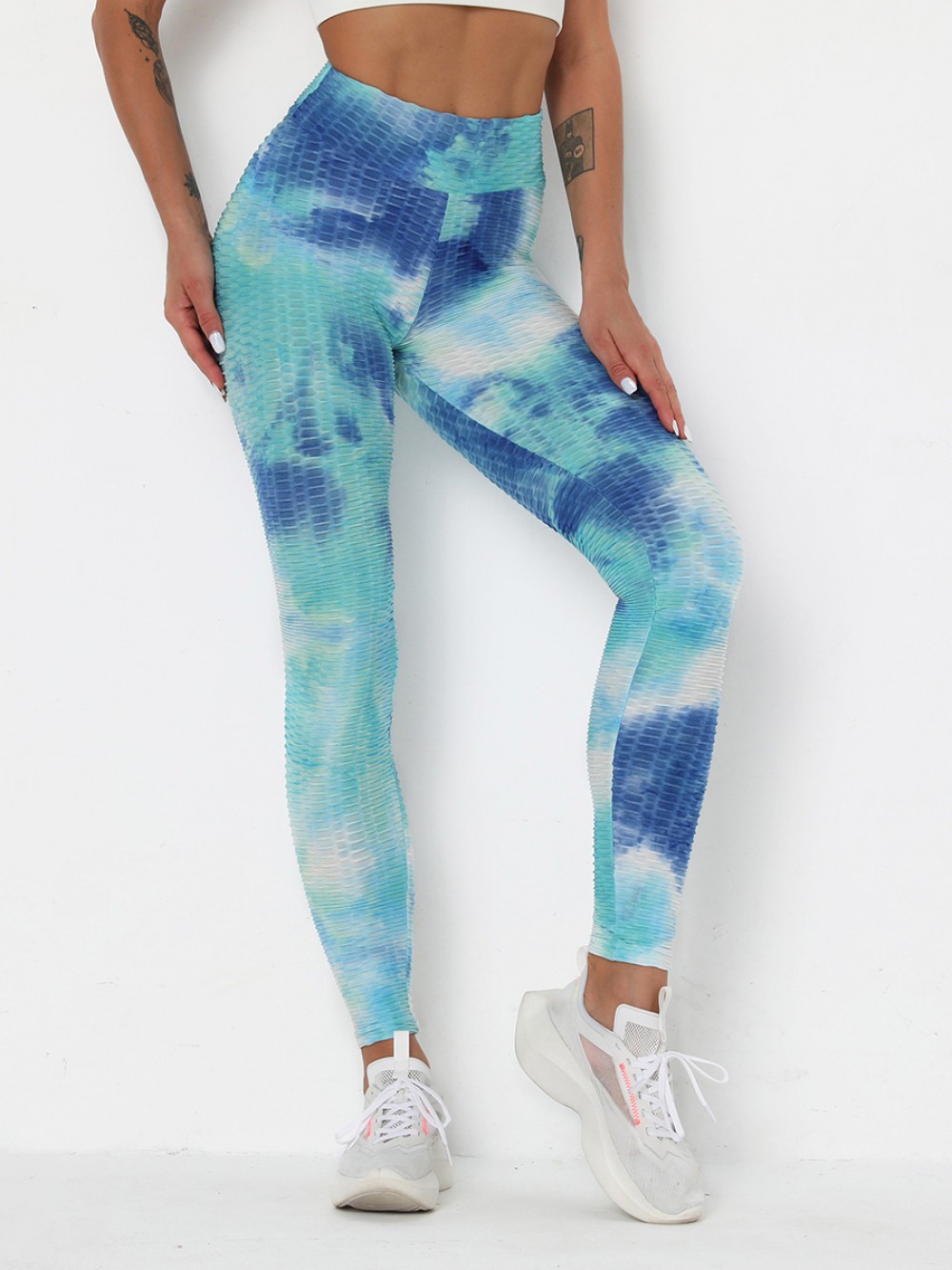 Ultimate Fit Light Blue Tie-Dyed Printed Jacquard Yoga Pants