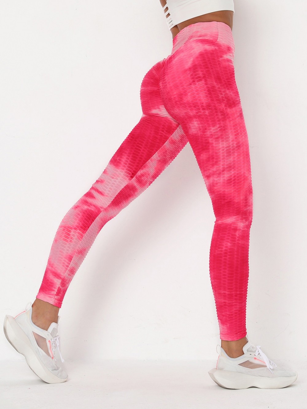 Pink Tummy Control Tie-Dye Running Pants For Girl Runner