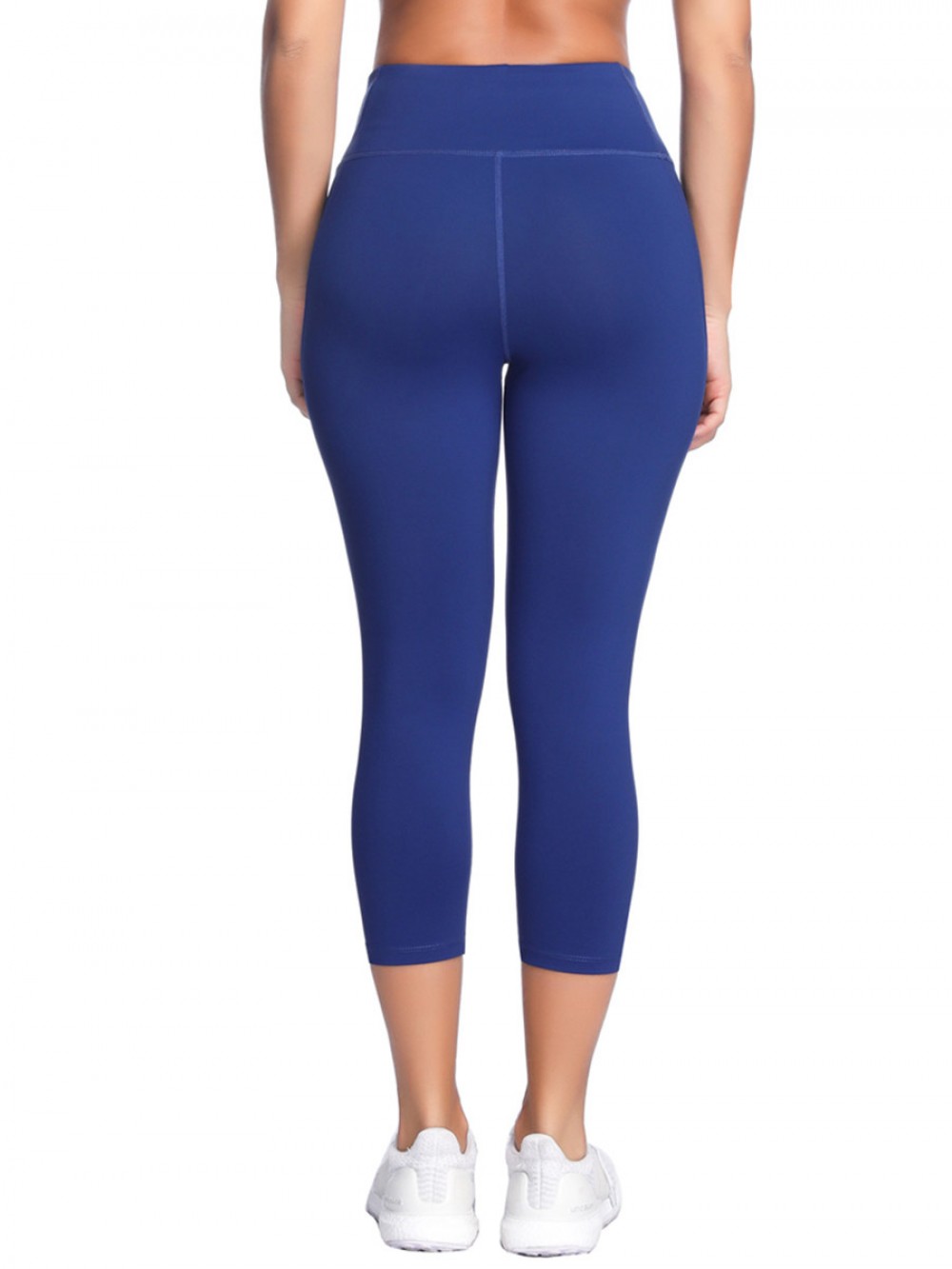 Blue Calf Length Yoga Leggings High Waisrt Elastic