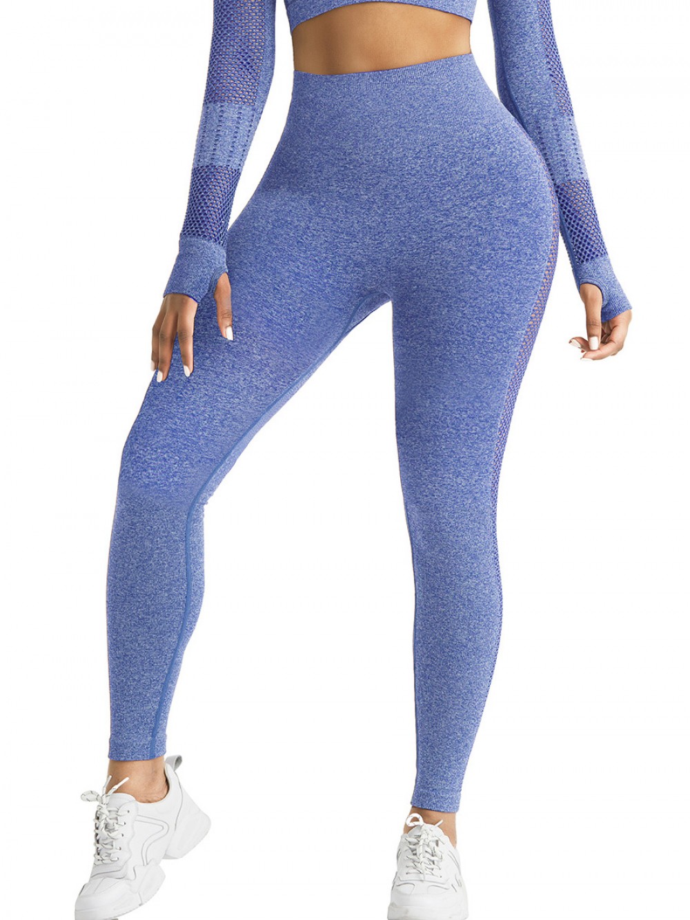 Ingenious Royal Blue Ankle Length Yoga Leggings Stripe Mesh Feminine Elegance
