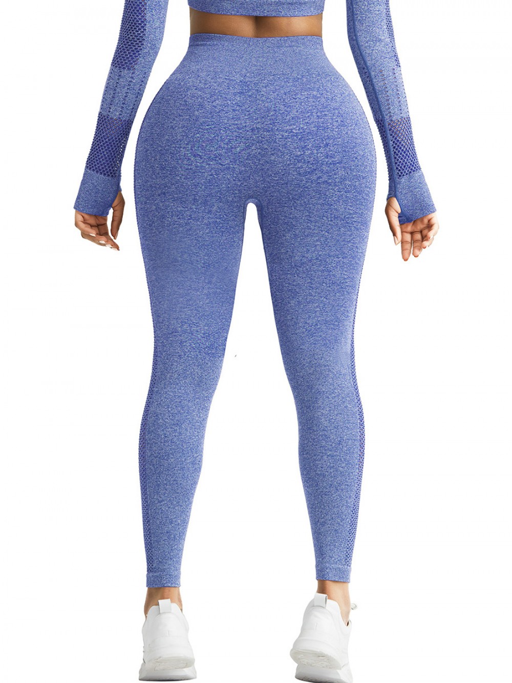 Ingenious Royal Blue Ankle Length Yoga Leggings Stripe Mesh Feminine Elegance