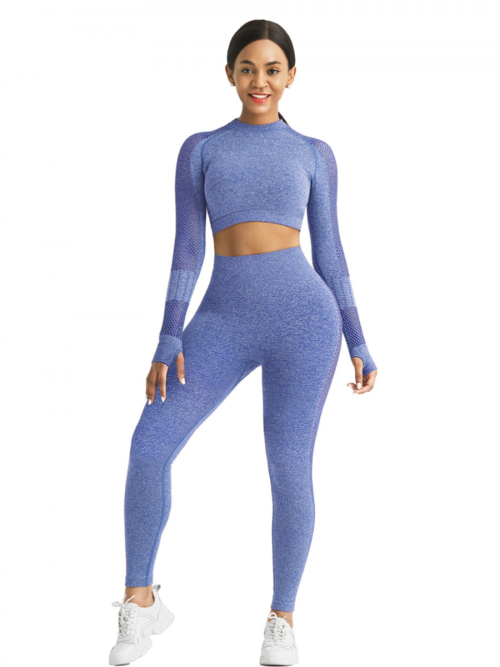 Ingenious Royal Blue Ankle Length Yoga Leggings Stripe Mesh Feminine Elegance