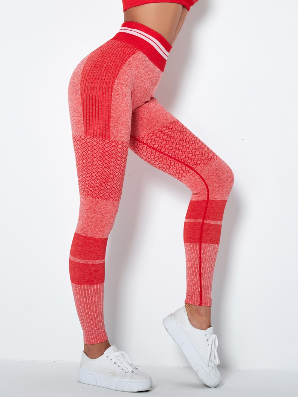 Premium Quality Red Ankle Length Knit Running Leggings Ladies Sportswear