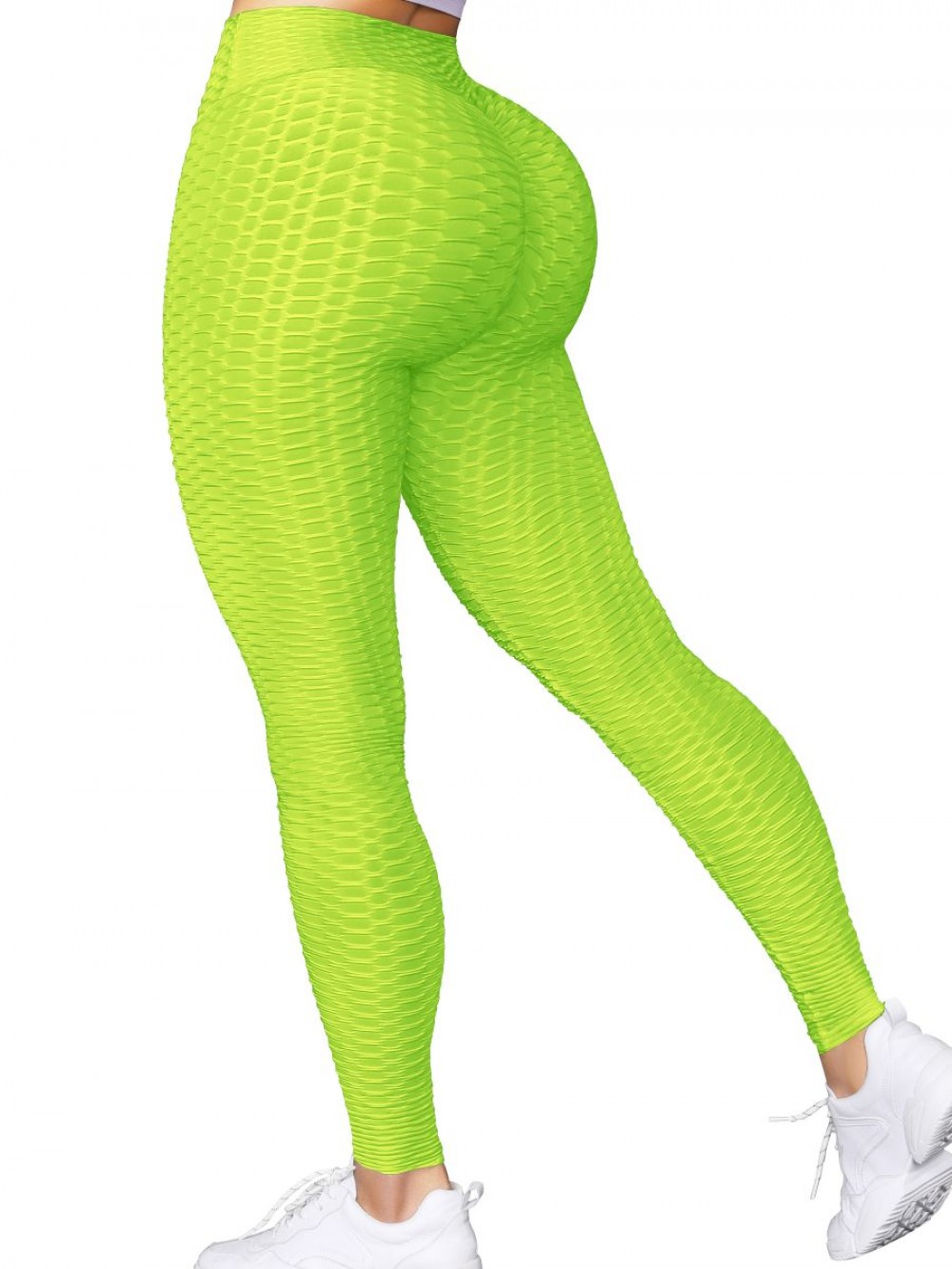 Enthusiastic Fluorescent Green Butt Lifting Yoga Tights Wide Waistband