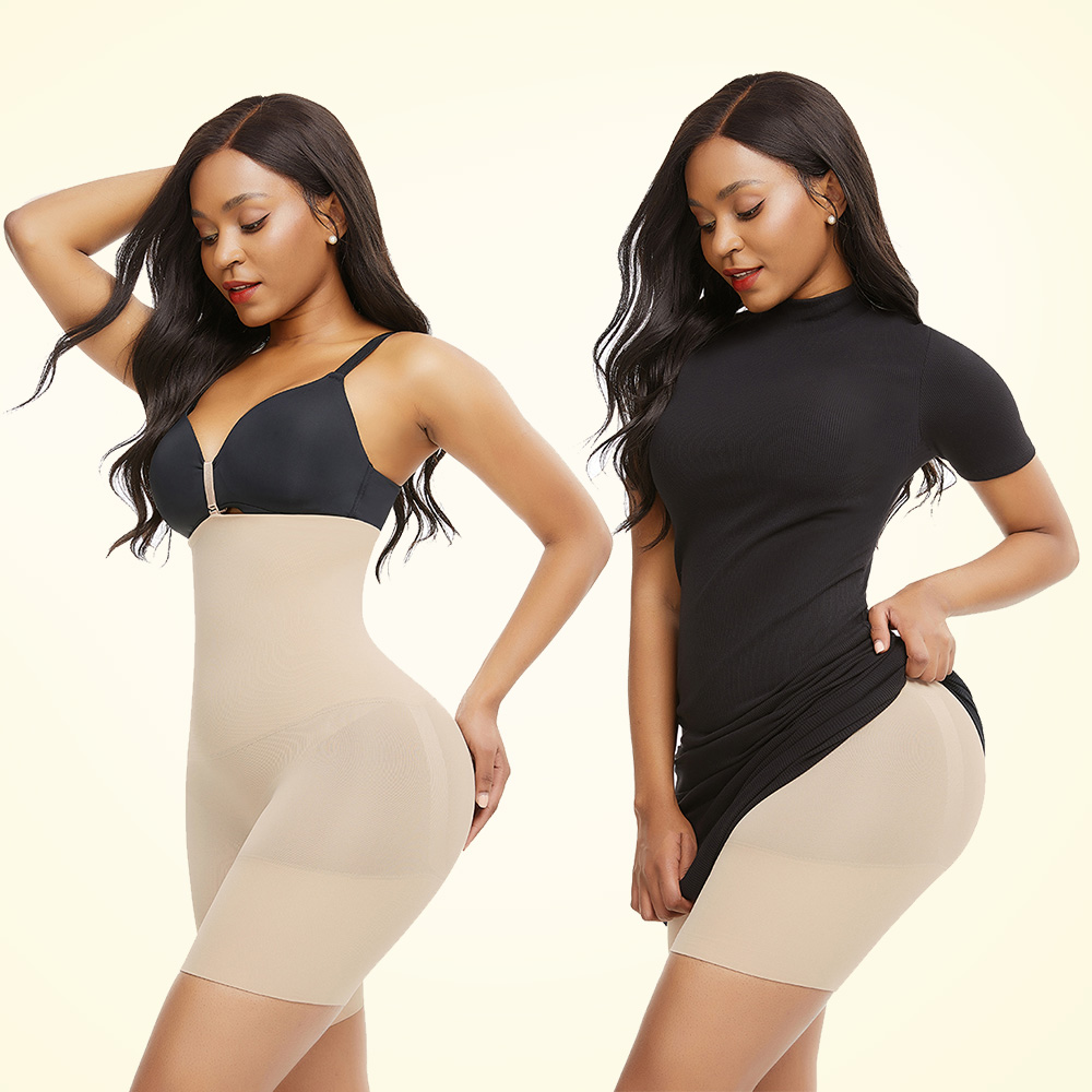 Nude Seamless Body Shaper Buckle Mid-Thigh Curve-Creating