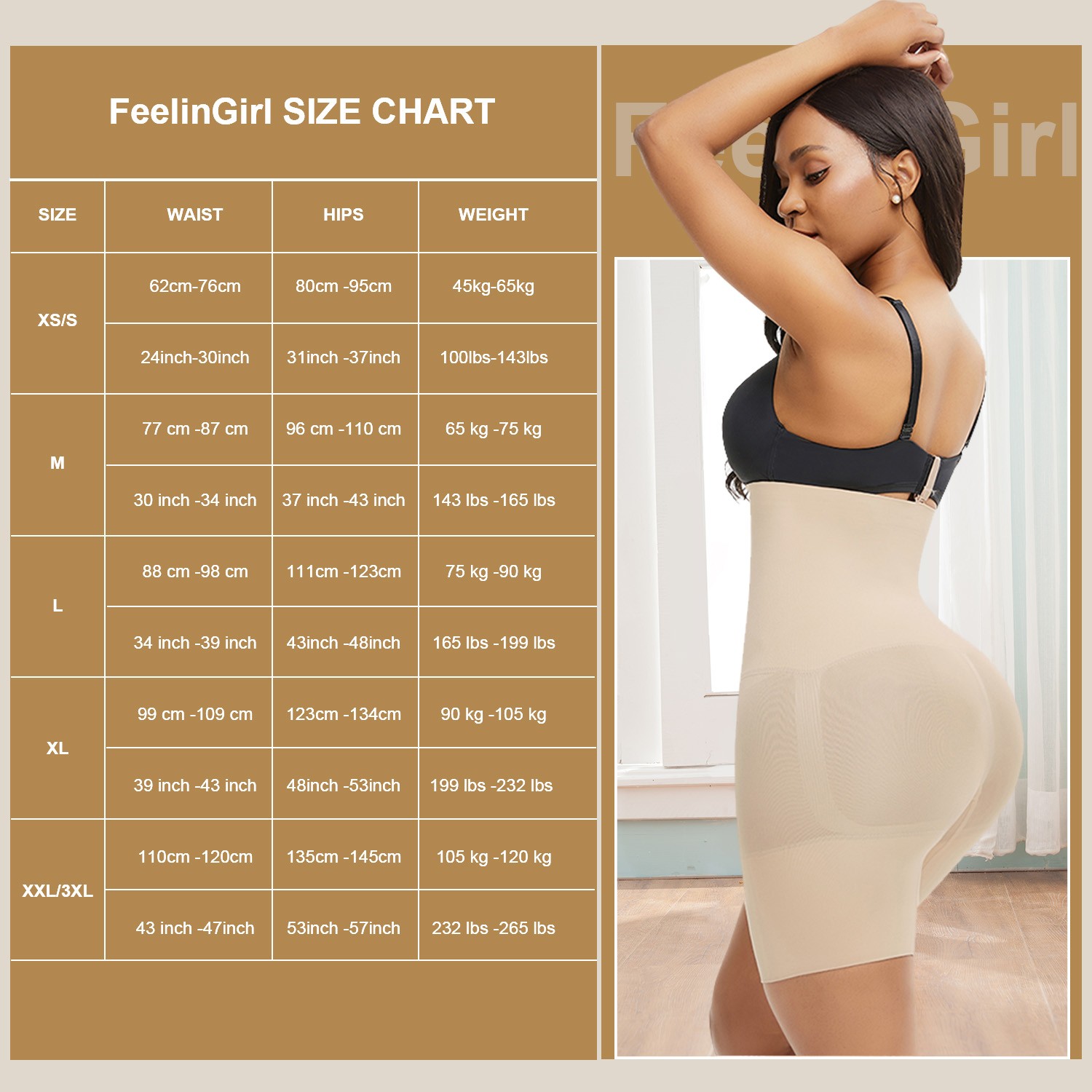 Skin Color Seamless Shapewear Shorts Buckle Mid-Thigh Good Elastic