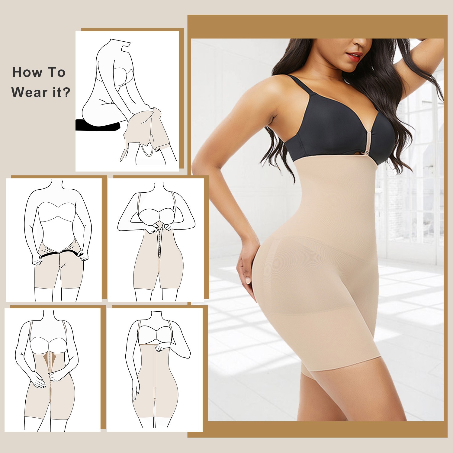 Nude Seamless Body Shaper Buckle Mid-Thigh Curve-Creating