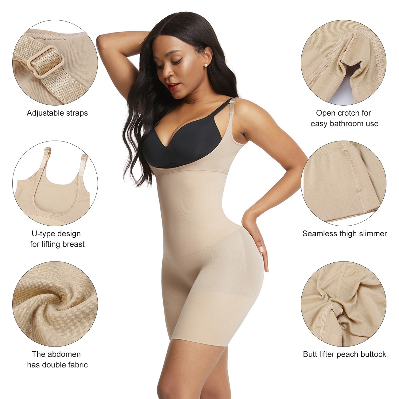 Skin Color Plus Size Seamless Full Body Shaper High Rise Good Elastic