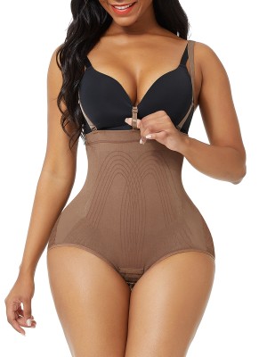 Coffee Color Body Shaper Overlap Gusset Solid Color Fat Burning