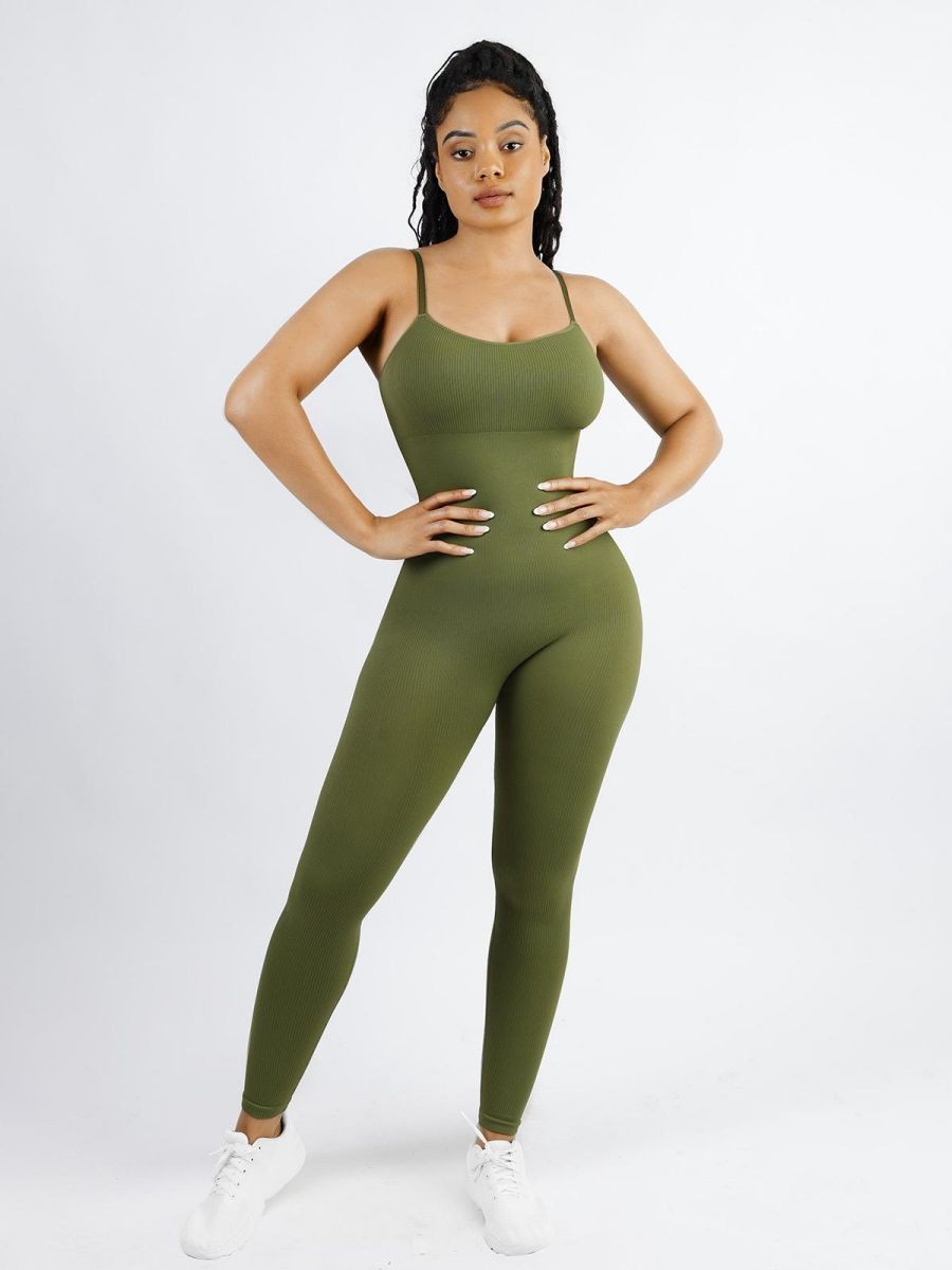 High Stretchy Seamless Tummy Control Jumpsuit Removable cup pads