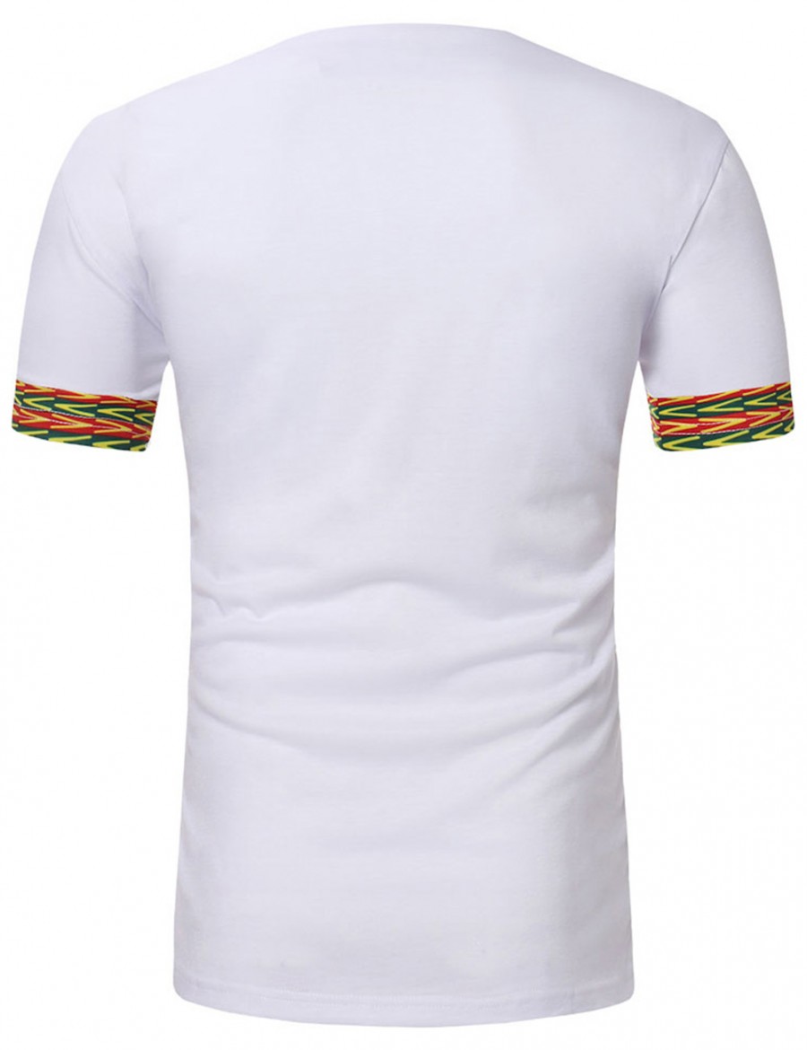Invigorative White Tribal Print Short Sleeve Male T-Shirt V Neck