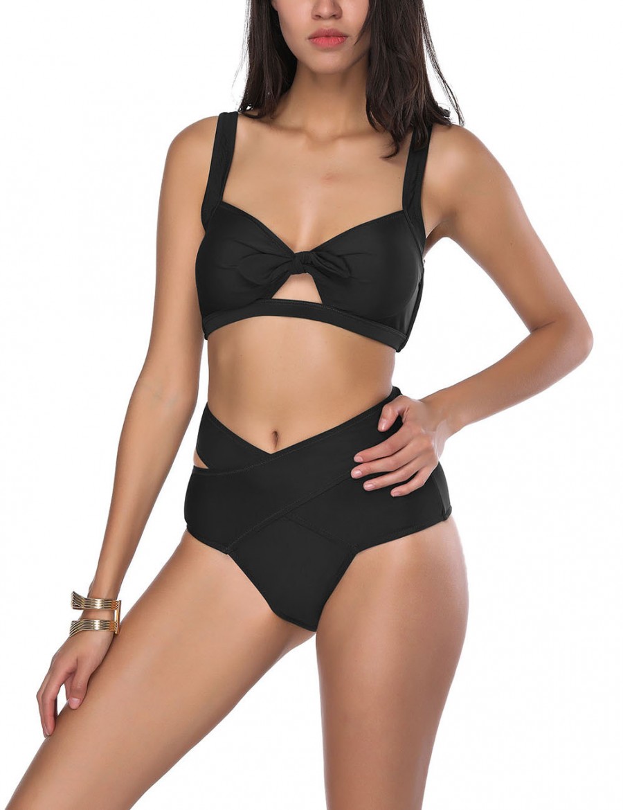 Causal Sunny Black Mid Waist Wireless Front Tie Beachwear Women Soft-Touch Underwear