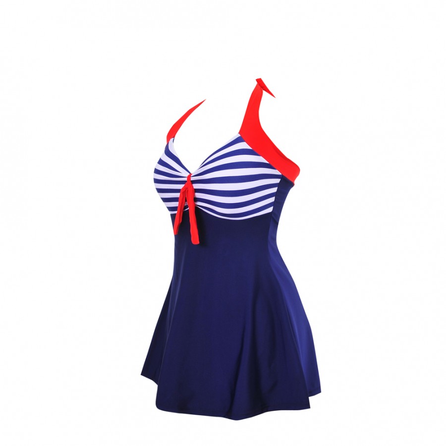 Fashion Forward Striped Padded Plus Size Swim Dress on Sale