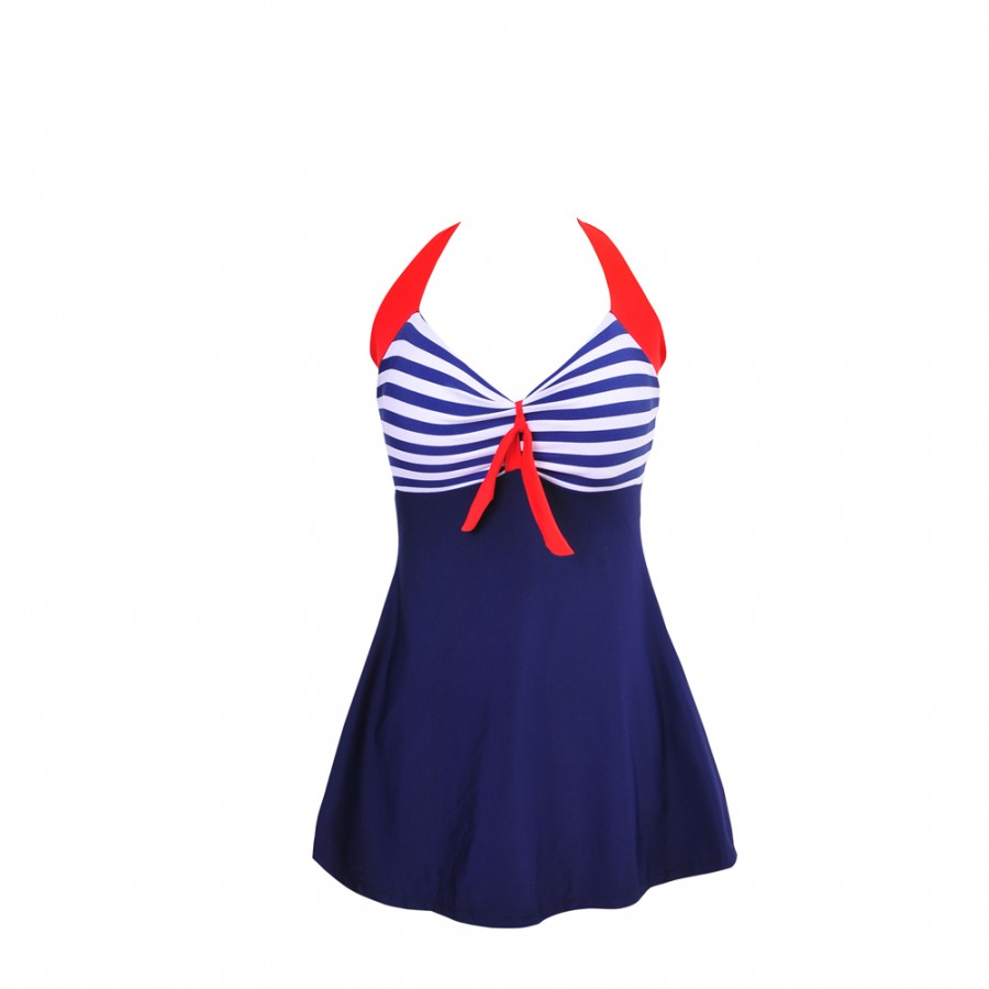 Fashion Forward Striped Padded Plus Size Swim Dress on Sale