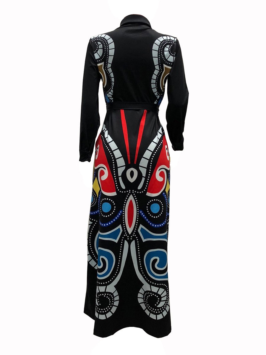 Particularly Black Large Size Butterfly Print Maxi Dress For Beauty