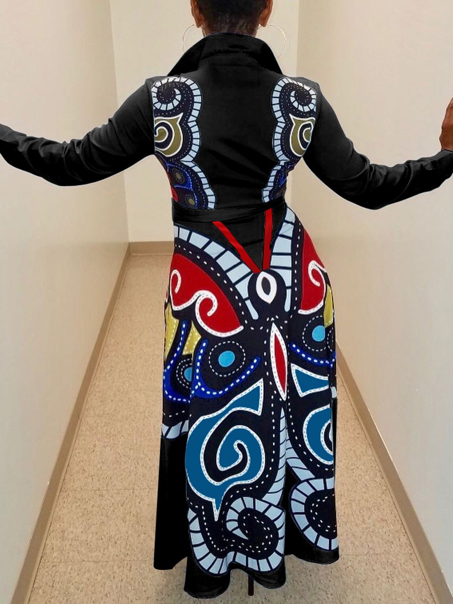 Particularly Black Large Size Butterfly Print Maxi Dress For Beauty