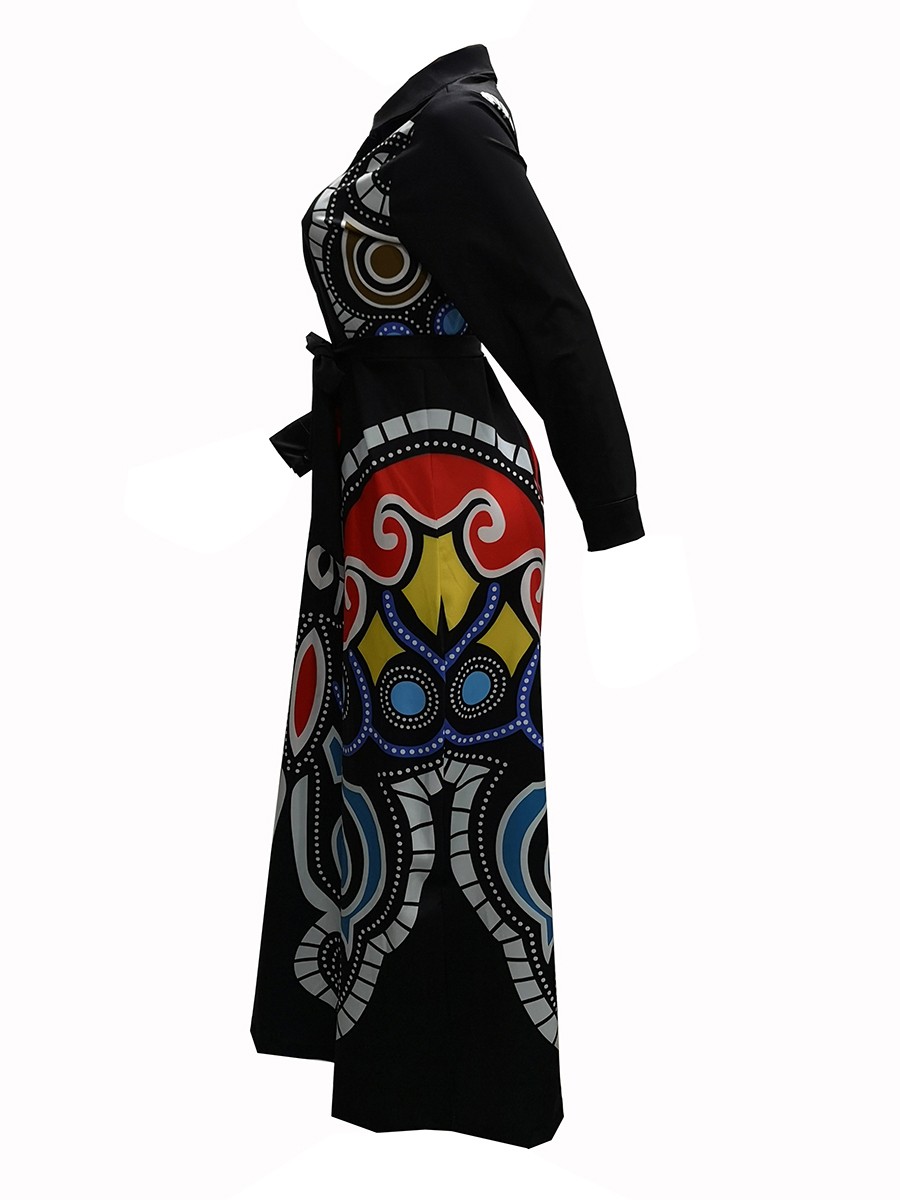 Particularly Black Large Size Butterfly Print Maxi Dress For Beauty