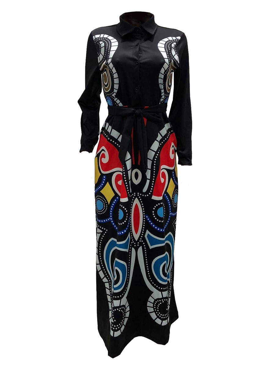 Particularly Black Large Size Butterfly Print Maxi Dress For Beauty