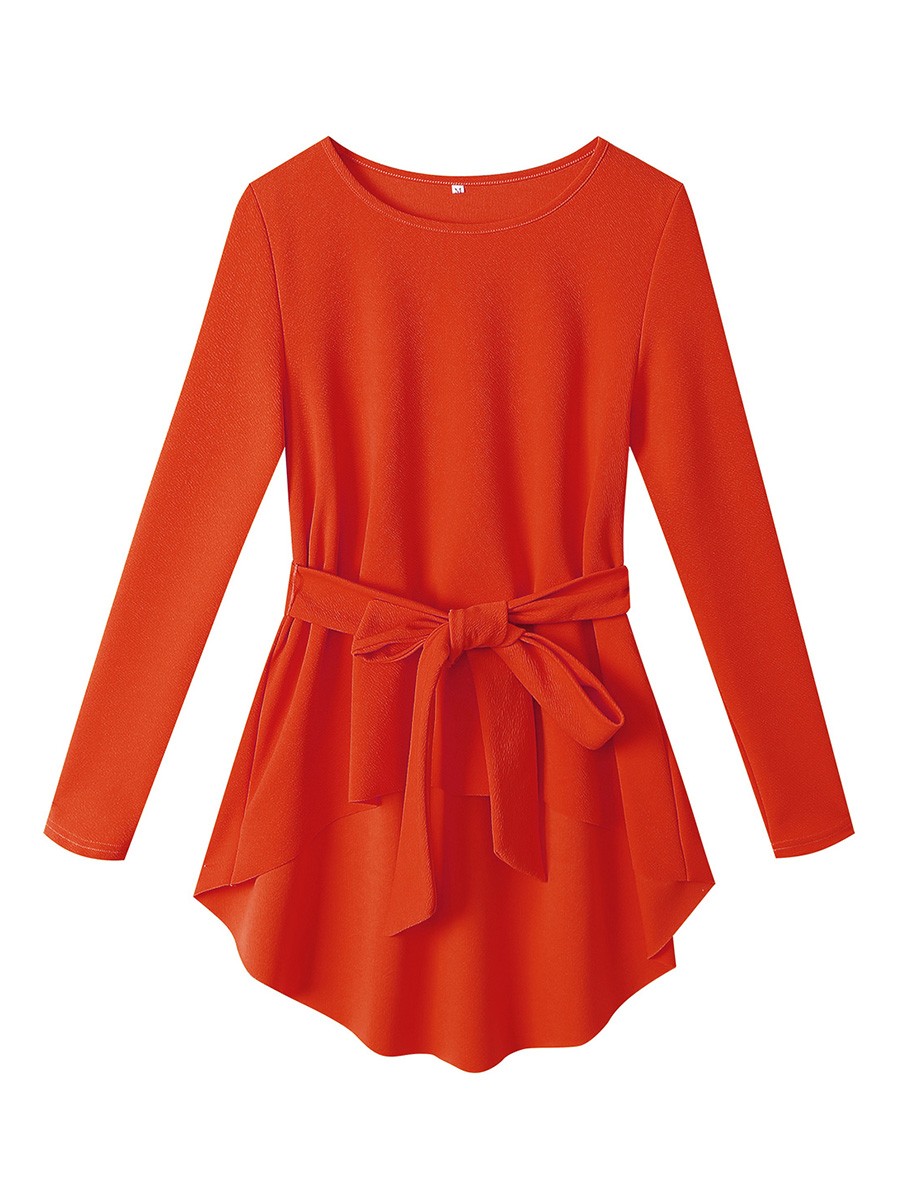 Exclusive Red Swallowtail Hem Long Sleeves Shirt Breath