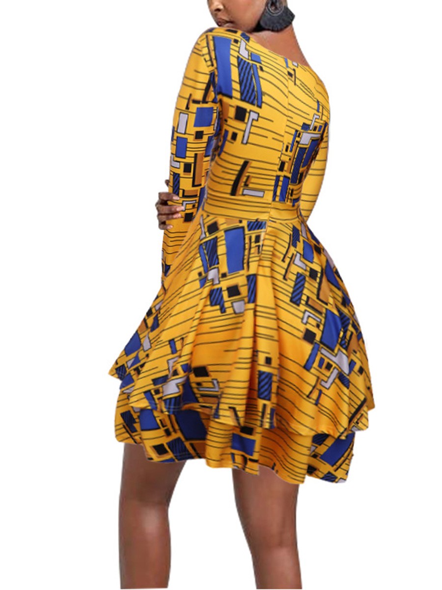 V-Neck African Zip At Back Mini Dress
