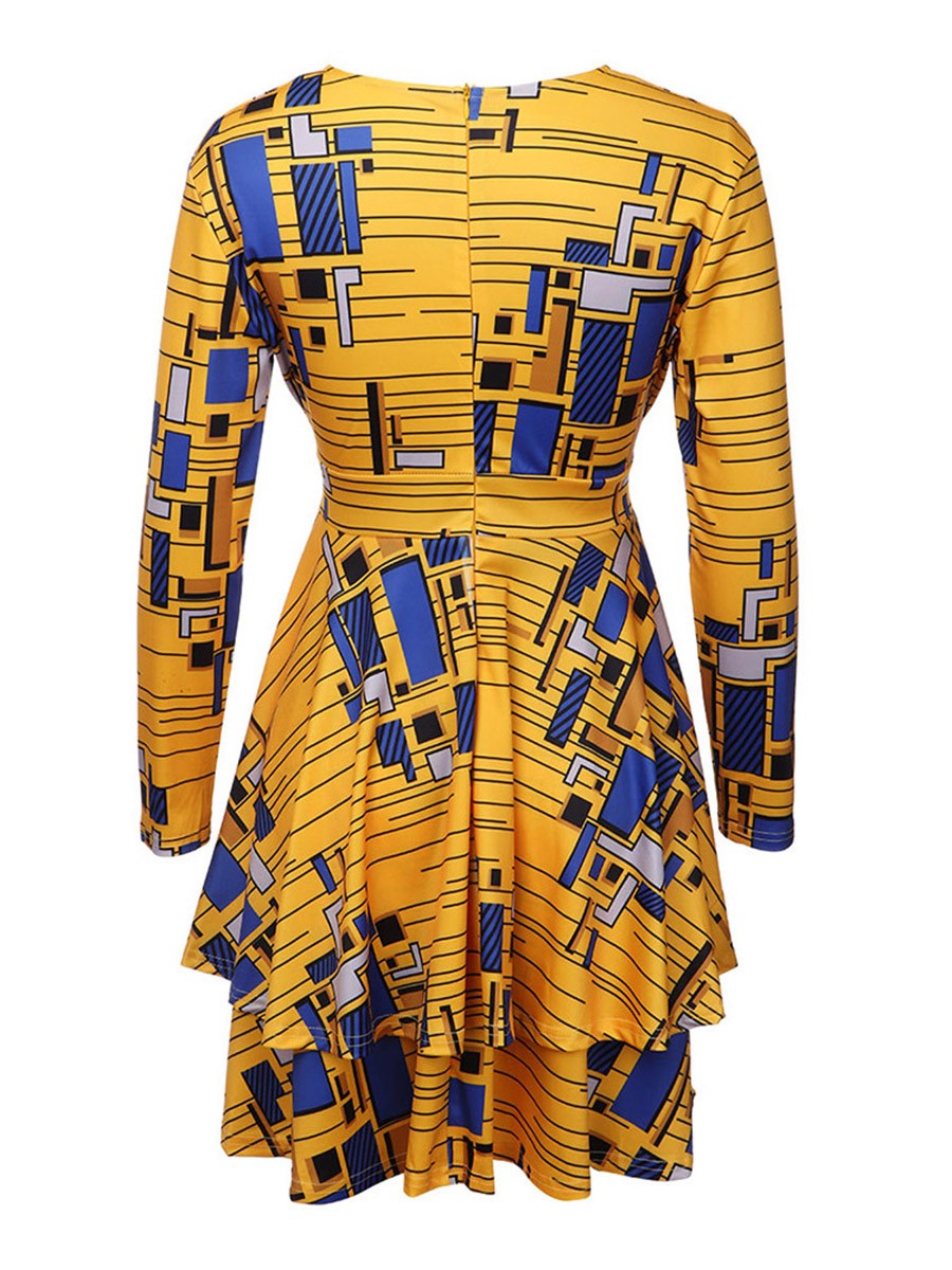 V-Neck African Zip At Back Mini Dress