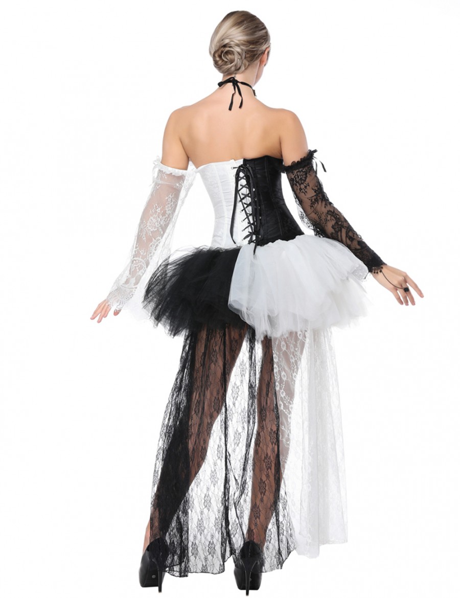 Elegant White Lace Up Corset With Skirts Long Sleeves Hot Sale