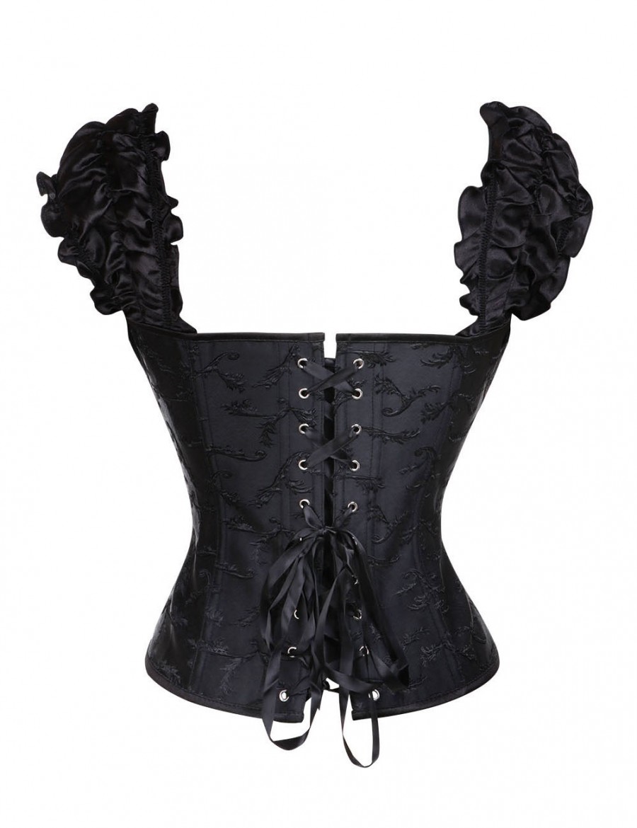 Elegant Black 12 Steel Boned Ruched Bow Corset Overbust Body Sculpting
