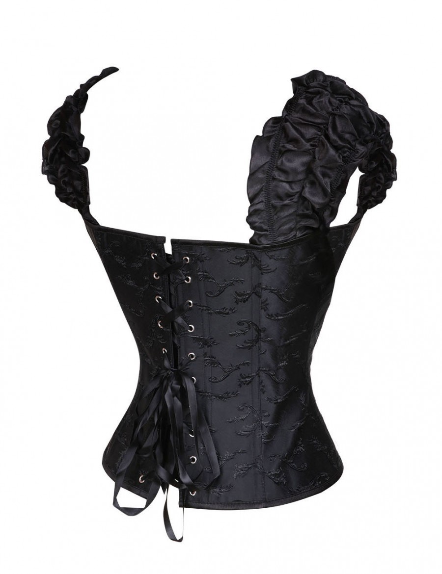 Elegant Black 12 Steel Boned Ruched Bow Corset Overbust Body Sculpting