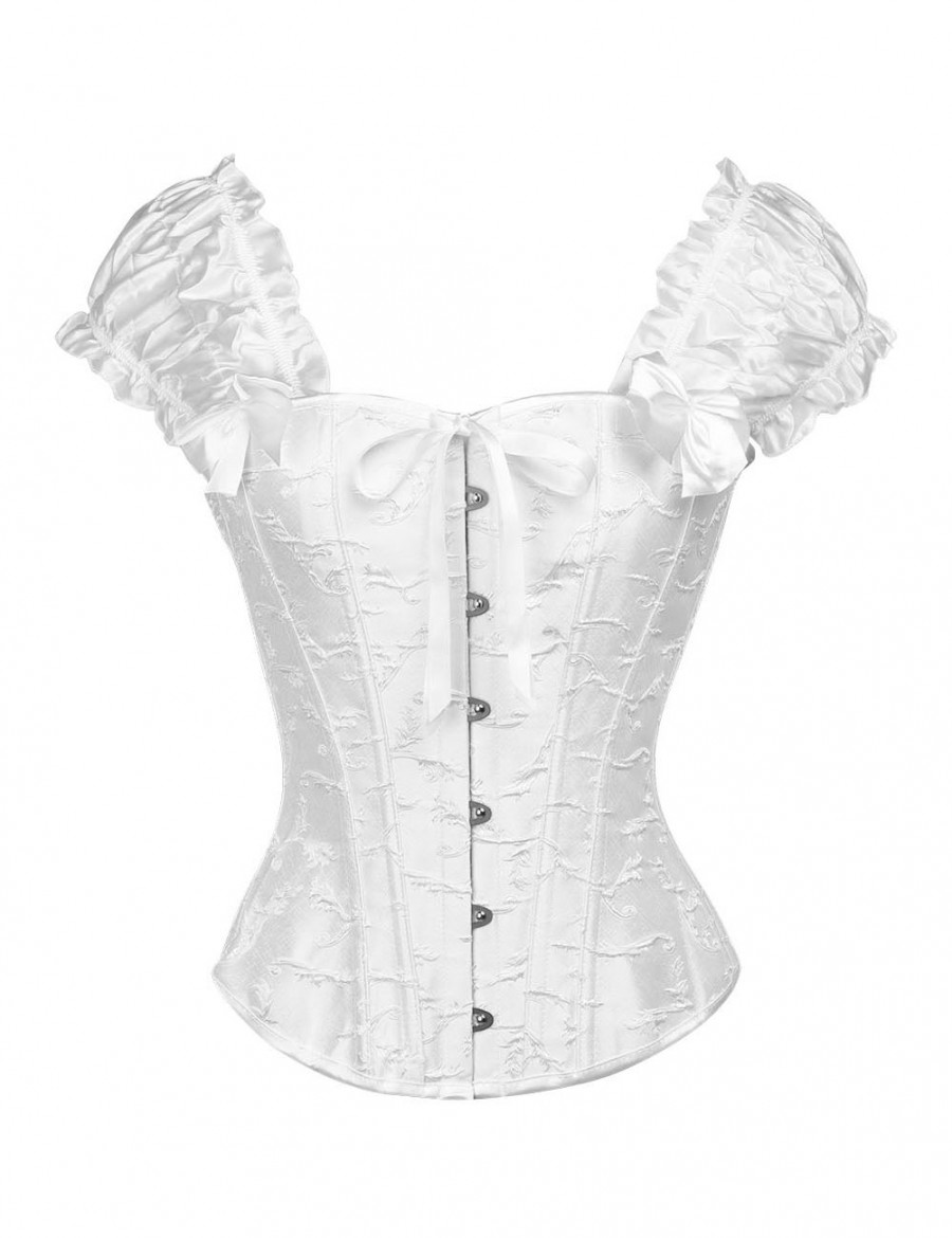 Sleek Smoothers White Overbust 12 Steel Boned Bow Corset With Thong Functional