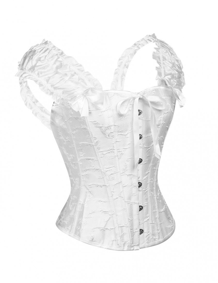 Sleek Smoothers White Overbust 12 Steel Boned Bow Corset With Thong Functional