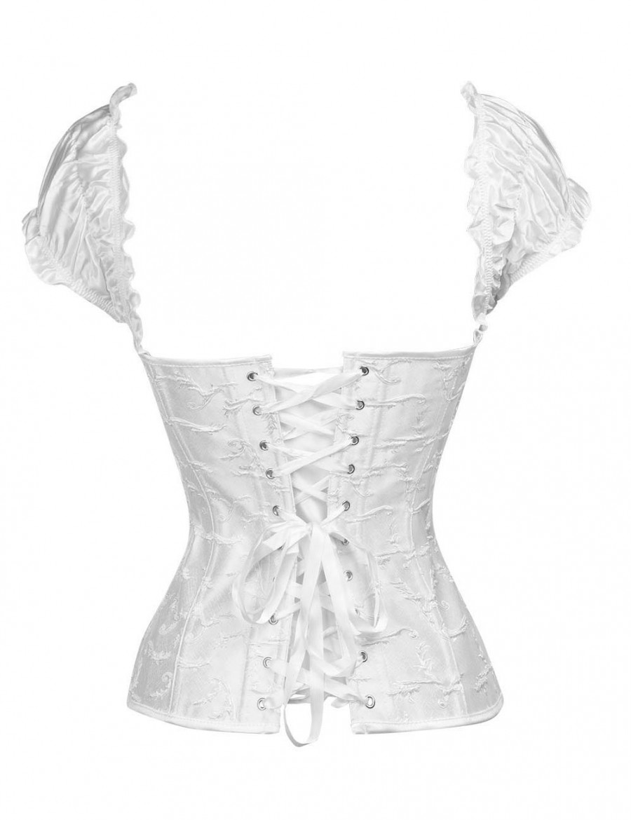 Sleek Smoothers White Overbust 12 Steel Boned Bow Corset With Thong Functional