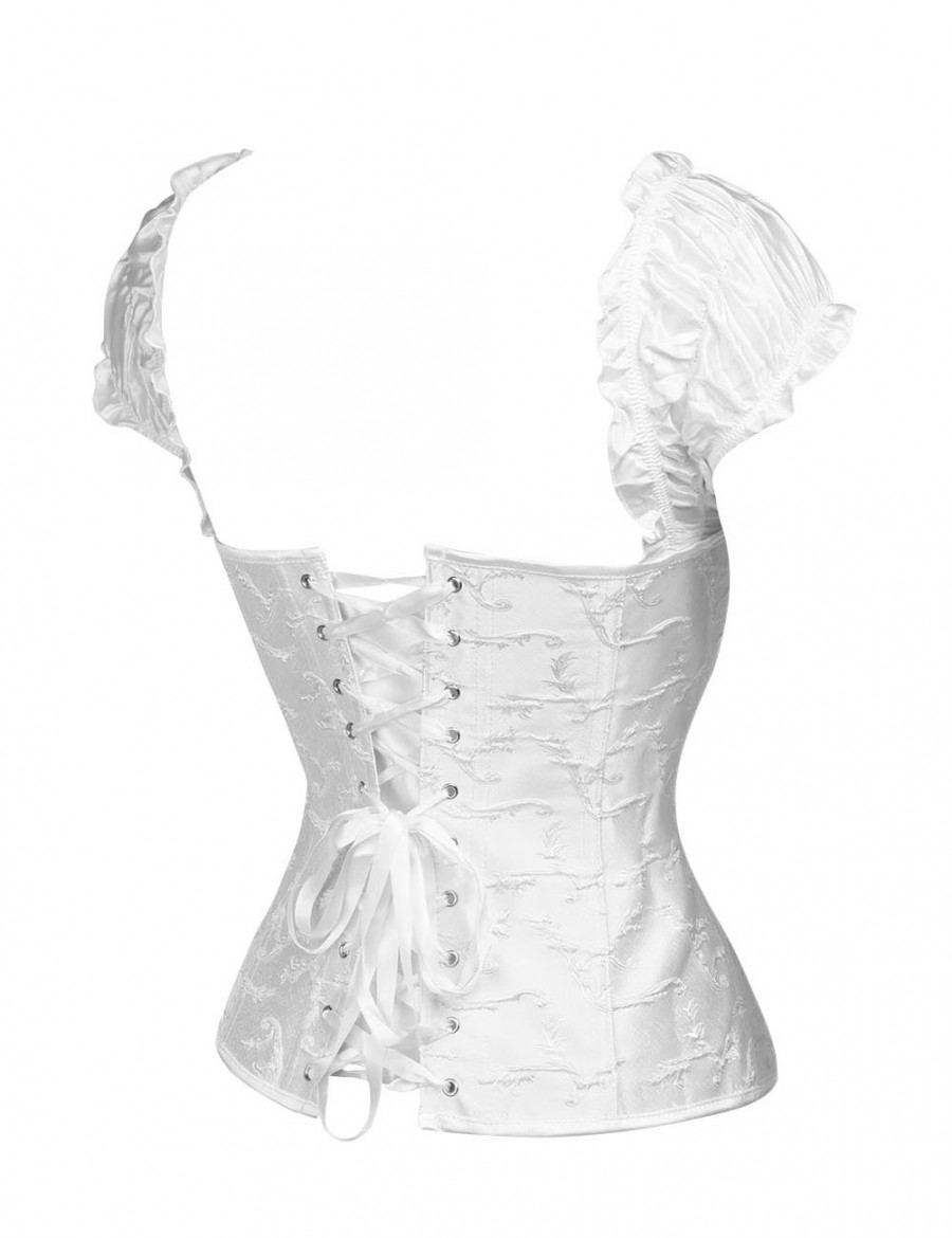 Sleek Smoothers White Overbust 12 Steel Boned Bow Corset With Thong Functional