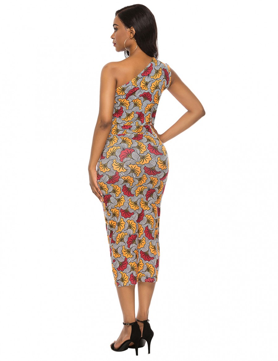 Eye Catcher Brushed Sloping Shoulder Bodycon Dress Print On-Trend