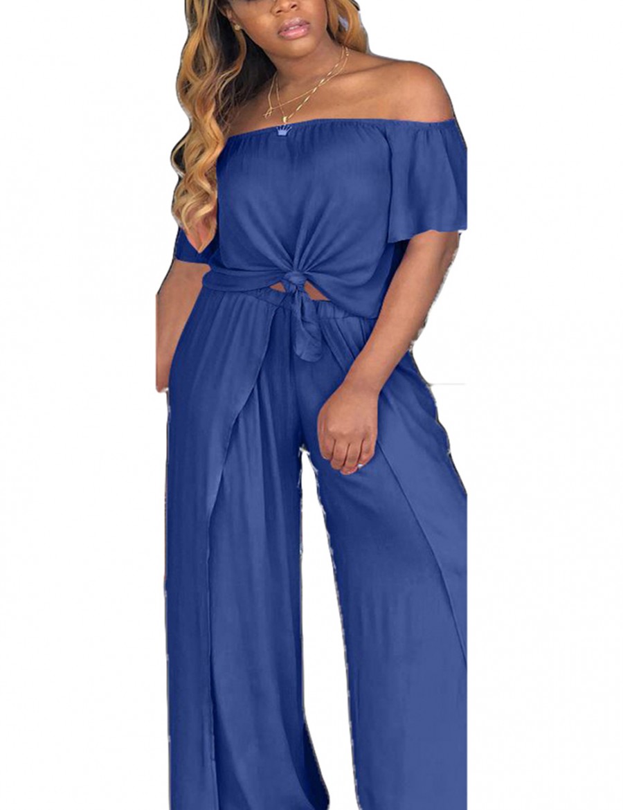 Ultimate Fit Navy Blue Split Vent Crop Wide Leg Pants Set