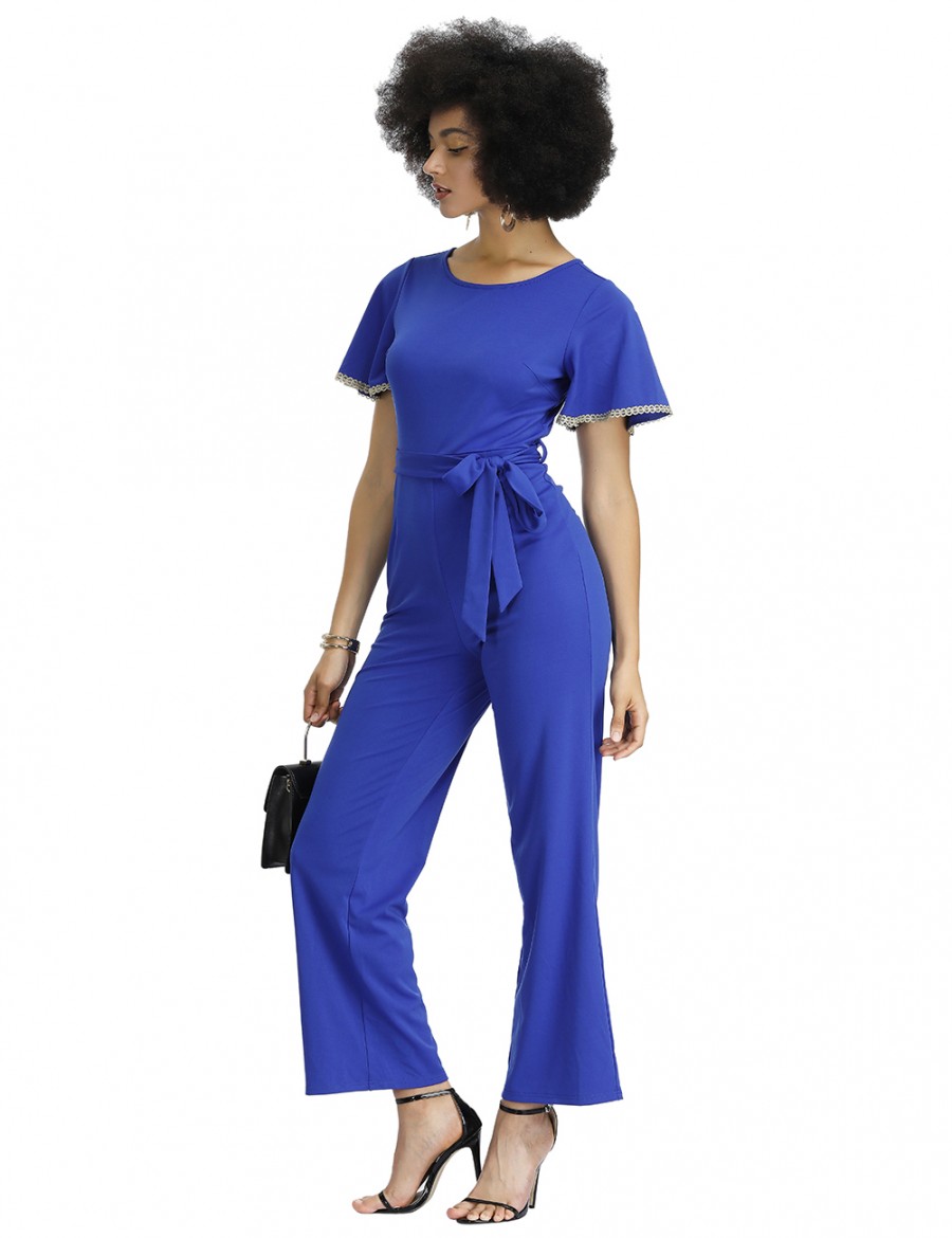 Irresistible Royal Blue Circular Cap Sleeve Crew Neck Rompers Womens Fashion Online Shopping