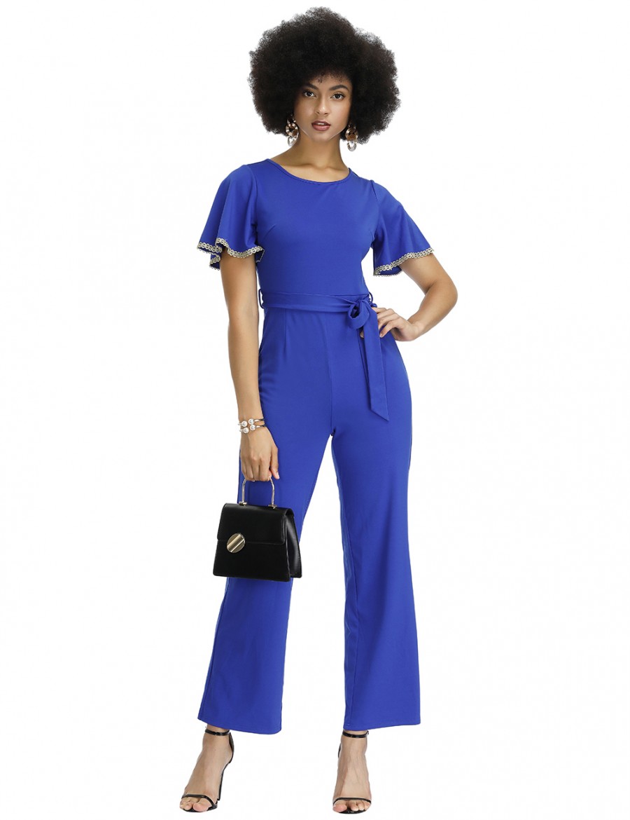 Irresistible Royal Blue Circular Cap Sleeve Crew Neck Rompers Womens Fashion Online Shopping