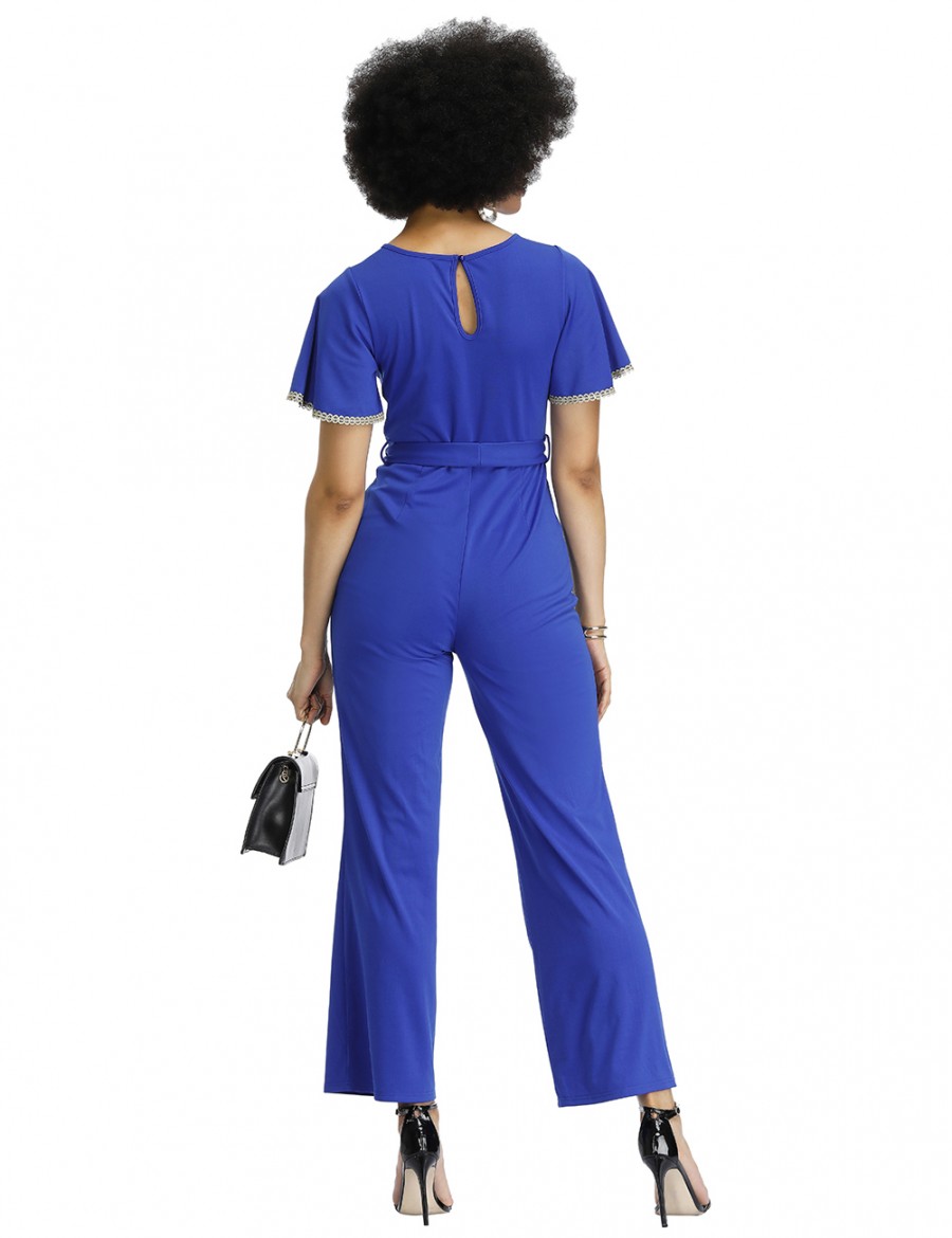 Irresistible Royal Blue Circular Cap Sleeve Crew Neck Rompers Womens Fashion Online Shopping