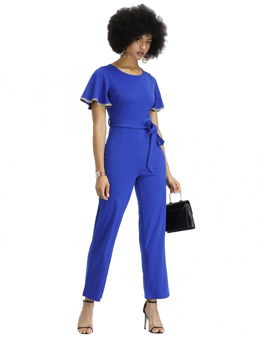 Irresistible Royal Blue Circular Cap Sleeve Crew Neck Rompers Womens Fashion Online Shopping