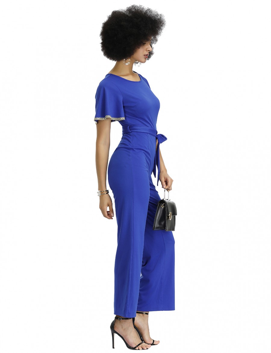 Irresistible Royal Blue Circular Cap Sleeve Crew Neck Rompers Womens Fashion Online Shopping