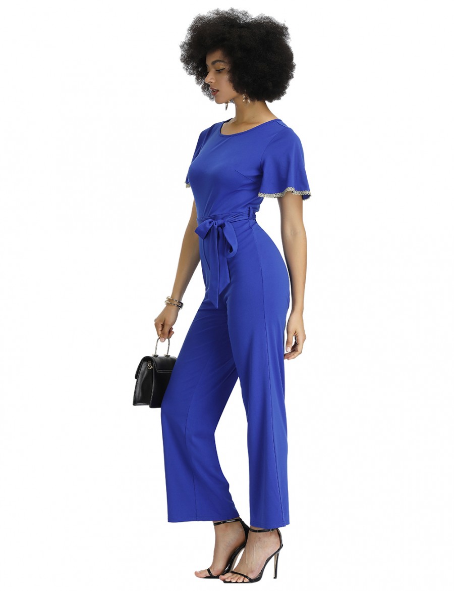 Irresistible Royal Blue Circular Cap Sleeve Crew Neck Rompers Womens Fashion Online Shopping