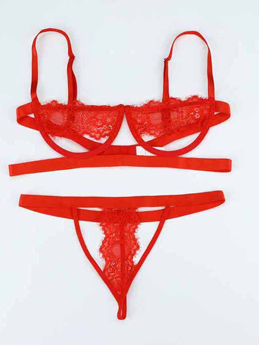 Elegant Red Lace Patchwork Hollow Out Bralette Attractive Wear