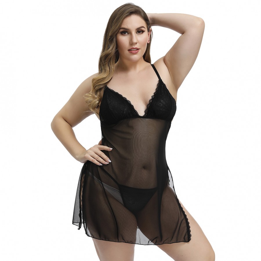 Women Black Queen Size Strap Lace Prospective Babydolls High Grade Girls