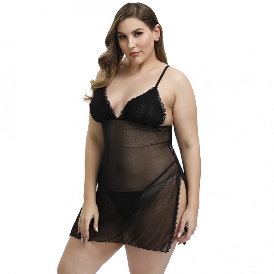 Women Black Queen Size Strap Lace Prospective Babydolls High Grade Girls
