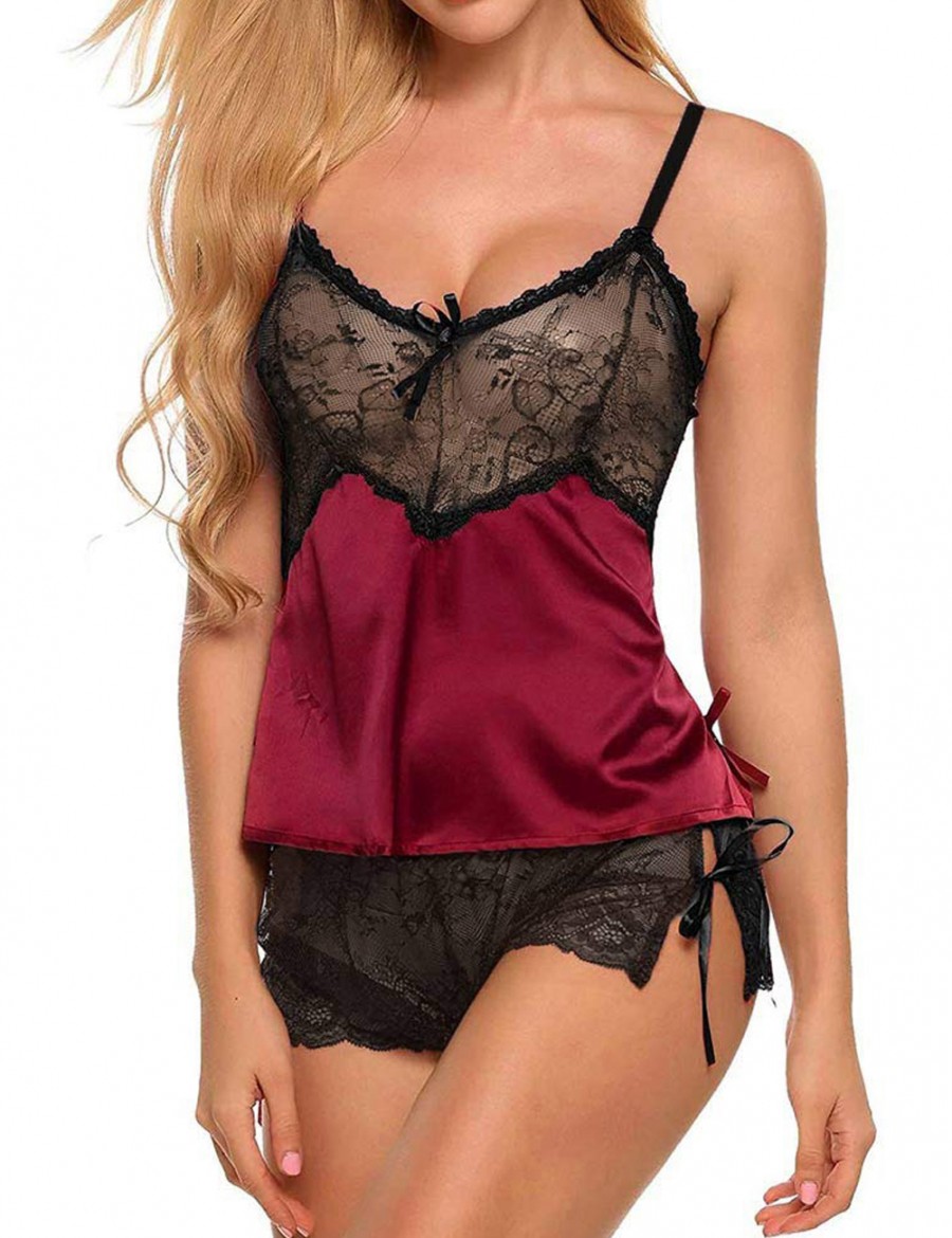 Chic Wine Red Plus Size Camisole Short Sets Spaghetti Straps High Quality Fabric