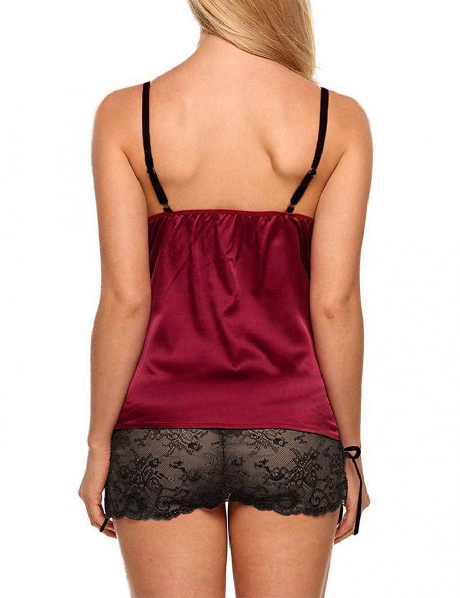 Chic Wine Red Plus Size Camisole Short Sets Spaghetti Straps High Quality Fabric