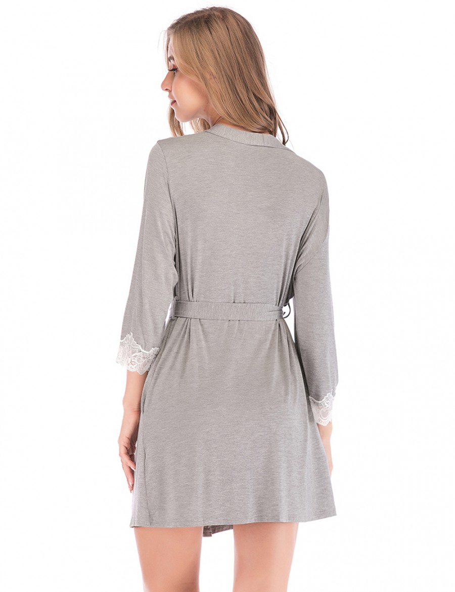 Sale Online Grey Cardigan Waist Tie Lace Mini Bedgown Top Quality